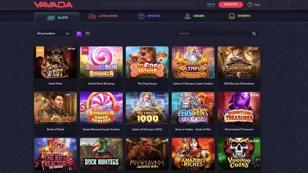 Spēles un provaideri Vavada Casino